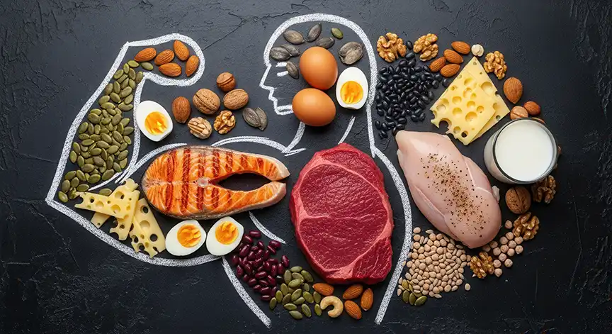 Outline of human body with healthy foods